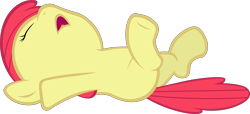 Size: 9360x4250 | Tagged: safe, artist:tardifice, edit, editor:slayerbvc, character:apple bloom, species:earth pony, species:pony, absurd resolution, accessory-less edit, female, filly, missing accessory, on back, simple background, solo, transparent background, vector, vector edit