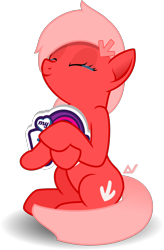 Size: 1900x2892 | Tagged: safe, artist:arifproject, oc, oc:downvote, species:earth pony, species:pony, derpibooru, derpibooru ponified, crying, holding, meta, my little pony logo, ponified, simple background, sitting, smiling, solo, tears of joy, transparent background, vector