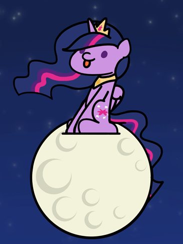 Size: 365x487 | Tagged: safe, artist:flutterluv, character:spike, character:twilight sparkle, character:twilight sparkle (alicorn), species:alicorn, species:dragon, species:pony, series:flutterluv's full moon, episode:the last problem, g4, my little pony: friendship is magic, animated, chibi, cute, moon, princess twilight 2.0, tangible heavenly object, tongue out, winged spike
