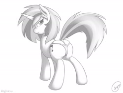 Size: 2500x1885 | Tagged: safe, artist:skipsy, character:dj pon-3, character:vinyl scratch, species:pony, species:unicorn, clothing, female, mare, monochrome, panties, plot, solo, underwear