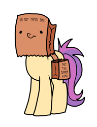 Size: 610x800 | Tagged: safe, artist:paperbagpony, oc, oc only, oc:paper bag, species:earth pony, species:pony, clothing, costume, female, halloween, halloween costume, paper bag, simple background, white background