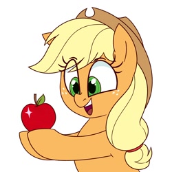 Size: 1400x1400 | Tagged: safe, artist:notenoughapples, character:applejack, species:earth pony, species:pony, apple, cute, eye clipping through hair, female, jackabetes, mare, open mouth, simple background, solo, that pony sure does love apples, white background