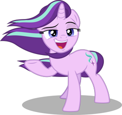 Size: 8000x7564 | Tagged: safe, artist:chrzanek97, artist:illumnious, character:starlight glimmer, species:pony, species:unicorn, episode:the ending of the end, g4, my little pony: friendship is magic, absurd resolution, confident, cutie mark, female, mare, open mouth, put it on my tab, raised hoof, simple background, smug, smuglight glimmer, solo, taunting, transparent background, underhoof, vector