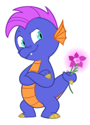 Size: 426x592 | Tagged: safe, artist:queencold, character:spike (g3), species:dragon, g3, commission, crossed arms, flower, male, prehensile tail, simple background, solo, tail hold, transparent background