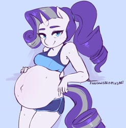 Size: 2270x2296 | Tagged: safe, artist:rainbowsprinklesart, character:rarity, species:anthro, episode:the last problem, g4, my little pony: friendship is magic, belly, big belly, blushing, breasts, female, looking at you, older, older rarity, ponytail, preggity, pregnant, solo