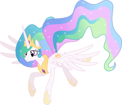 Size: 10197x8802 | Tagged: safe, artist:illumnious, character:princess celestia, species:alicorn, species:pony, .ai available, absurd resolution, ethereal mane, female, flying, galaxy mane, hoof shoes, mare, simple background, solo, spread wings, transparent background, updated, vector, wings