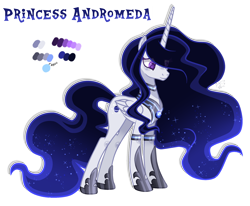 Size: 2368x1952 | Tagged: safe, artist:sugaryicecreammlp, oc, oc:andromeda galaxy, species:alicorn, species:pony, alicorn oc, female, mare, reference sheet, simple background, solo, transparent background