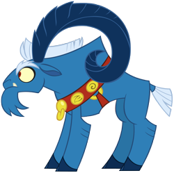 Size: 6609x6583 | Tagged: safe, artist:andoanimalia, character:grogar, species:ram, species:sheep, episode:the summer sun setback, g4, my little pony: friendship is magic, absurd resolution, beard, cloven hooves, collar, eyebrows, facial hair, fangs, horns, male, simple background, solo, surprised, transparent background, vector, wide eyes