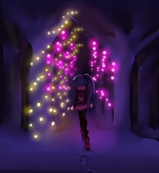 Size: 2884x3145 | Tagged: safe, artist:rileyav, character:sonata dusk, my little pony:equestria girls, christmas, christmas lights, clothing, female, footprint, forest, holiday, snow, solo, tree, walking away, winter, winter clothes