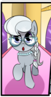 Size: 102x194 | Tagged: safe, artist:candyclumsy, artist:multi-commer, derpibooru original, edit, character:silver spoon, species:earth pony, species:pony, female, glare, glasses, hallway, jewelry, necklace, panel, picture for breezies, ponytail, raised hoof, shadow, shocked face, solo, window