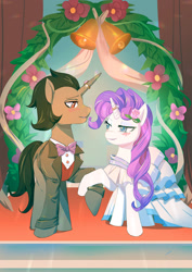 Size: 990x1402 | Tagged: safe, artist:bakki, character:king sombra, character:rarity, species:pony, ship:sombrarity, clothing, commission, dress, female, male, marriage, shipping, straight, wedding, wedding dress