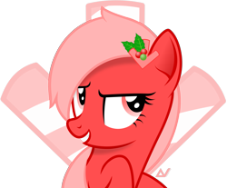 Size: 2653x2200 | Tagged: safe, artist:arifproject, oc, oc only, oc:downvote, species:earth pony, species:pony, derpibooru, derpibooru ponified, christmas, grin, hair ornament, holiday, meta, ponified, simple background, smiling, solo, transparent background, vector