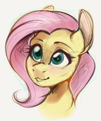 Size: 1395x1672 | Tagged: safe, artist:meowcephei, character:fluttershy, species:pony, bust, female, mare, portrait, simple background, sketch, smiling, solo, three quarter view, white background