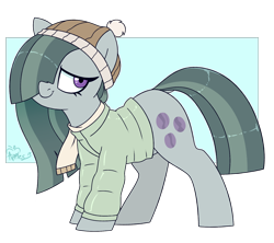 Size: 1800x1600 | Tagged: safe, artist:notenoughapples, character:marble pie, species:earth pony, species:pony, beanie, clothing, female, hat, jacket, mare, scarf, simple background, solo