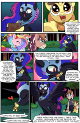 Size: 1800x2740 | Tagged: safe, artist:candyclumsy, commissioner:bigonionbean, writer:bigonionbean, oc, oc:candy clumsy, oc:heartstrong flare, oc:king speedy hooves, oc:princess sincere scholar, oc:queen nightmare pulsar, oc:tommy the human, species:alicorn, species:pegasus, species:pony, comic:nightmare pulsar, alicorn oc, canterlot, canterlot castle, clothing, colt, comic, costume, cute, dawwww, dialogue, father and son, female, fusion, fusion:heartstrong flare, fusion:king speedy hooves, fusion:princess sincere scholar, fusion:queen nightmare pulsar, halloween, holiday, husband and wife, jewelry, kisses, male, mother and son, nerd pony, nightmare night, nuzzles, raspberry, regalia, shadowbolts, stallion, tongue out, water fountain