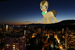Size: 1998x1332 | Tagged: safe, artist:illumnious, character:doctor whooves, character:time turner, species:pony, british columbia, building, canada, city, giant doctor whooves, giant pony, highrise ponies, irl, macro, male, mega giant, night, photo, ponies in real life, scenery, vancouver