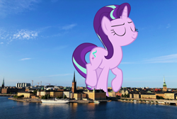 Size: 2236x1500 | Tagged: safe, artist:tardifice, character:starlight glimmer, species:pony, species:unicorn, building, female, giant pony, giant starlight glimmer, giantess, highrise ponies, irl, macro, mare, mega giant, mega glimmer, photo, ponies in real life, smug, smuglight glimmer, stockholm, sweden