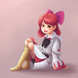 Size: 800x800 | Tagged: safe, artist:ninjaham, character:apple bloom, species:human, crossover, female, final fantasy, humanized, looking at you, open mouth, sitting, solo, white mage