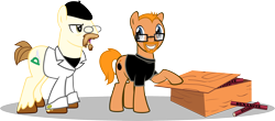 Size: 3356x1475 | Tagged: safe, artist:up1ter, adam savage, dynamite, explosives, glasses, jamie hyneman, mythbusters, ponified