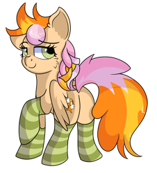 Size: 1280x1415 | Tagged: safe, artist:rainbowtashie, commissioner:bigonionbean, writer:bigonionbean, character:cheerilee, character:spitfire, oc, oc only, oc:learning curve, species:earth pony, species:pegasus, species:pony, adorable face, clothing, cute, female, fusion, fusion:learning curve, seductive pose, socks, solo, striped socks, sultry pose