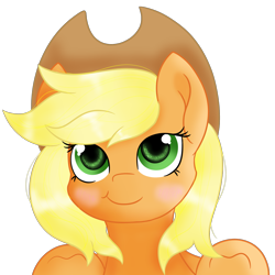 Size: 1280x1280 | Tagged: safe, artist:rainbowtashie, character:applejack, species:pony, :t, alternate hairstyle, blushing, bust, cute, female, jackabetes, loose hair, mare, portrait, simple background, smiling, solo, transparent background