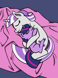 Size: 1280x1707 | Tagged: safe, artist:flutterluv, character:twilight sparkle, character:twilight sparkle (unicorn), character:twilight velvet, species:pony, species:unicorn, blanket, cute, duo, eyes closed, female, filly, filly twilight sparkle, mare, mother and daughter, ponified animal photo, profile, sleeping, snuggling, twiabetes, wholesome, younger