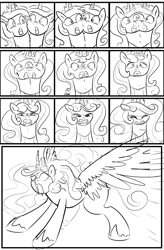 Size: 1800x2740 | Tagged: safe, artist:candyclumsy, commissioner:bigonionbean, writer:bigonionbean, oc, oc:princess luminescent love, oc:princess morning star, oc:queen galaxia, species:alicorn, species:pony, comic:the fusion flashback 2, alicorn princess, basement, canterlot, canterlot castle, chamber, comic, concerned, cutie mark, embarrassed, ethereal mane, flashback, forced, fusion, fusion:princess luminescent love, fusion:princess morning star, fusion:queen galaxia, jewelry, magic, merge, merging, royalty, shocked, sketch, sketch dump, surprised, swelling