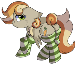 Size: 1280x1101 | Tagged: safe, artist:rainbowtashie, commissioner:bigonionbean, writer:bigonionbean, character:carrot top, character:derpy hooves, character:golden harvest, oc, oc:clumsy carrot, species:earth pony, species:pegasus, species:pony, adorable face, butt, clothing, cute, cutie mark, embarrassed, flank, fusion, fusion:clumsy carrot, meme, plot, seductive pose, socks, solo, striped socks, sultry pose