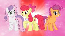 Size: 5360x3008 | Tagged: safe, artist:andoanimalia, character:apple bloom, character:scootaloo, character:sweetie belle, species:earth pony, species:pegasus, species:pony, species:unicorn, episode:growing up is hard to do, g4, my little pony: friendship is magic, cutie mark, goldie delicious' scarf, looking at you, older, older apple bloom, older cmc, older scootaloo, older sweetie belle, the cmc's cutie marks, wallpaper
