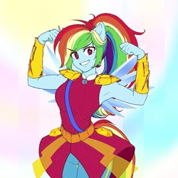 Size: 954x954 | Tagged: safe, alternate version, artist:rileyav, character:rainbow dash, my little pony:equestria girls, armpits, commission, crystal guardian, crystal wings, cute, dashabetes, female, flexing, looking at you, ponied up, pony ears, solo, wings