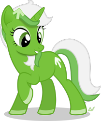 Size: 2800x3350 | Tagged: safe, artist:arifproject, oc, oc:upvote, species:pony, species:unicorn, derpibooru, derpibooru ponified, grin, looking back, meta, ponified, raised hoof, simple background, smiling, solo, transparent background, vector