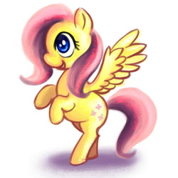 Size: 900x900 | Tagged: dead source, safe, artist:ninjaham, character:fluttershy, species:pegasus, species:pony, g4, acdsee, female, happy, mare, rearing, simple background, solo