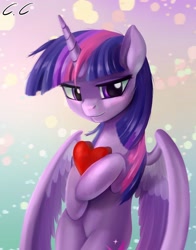Size: 1280x1631 | Tagged: safe, artist:candyclumsy, character:twilight sparkle, character:twilight sparkle (alicorn), species:alicorn, species:pony, bipedal, cute, female, heart, looking at you, mare, solo, twiabetes