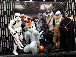 Size: 1280x960 | Tagged: safe, artist:neouka, artist:spainfischer, photographer:sugarthemoo, character:gilda, character:rainbow dash, canada, captain phasma, clothing, cosplay, costume, crossover, fanexpo, first order, furry, fursuit, irl, kylo ren, photo, star wars, stormtrooper, sydneyroo(coser)
