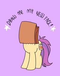 Size: 795x1005 | Tagged: safe, artist:paperbagpony, oc, oc:paper bag, species:earth pony, species:pony, draw me my new face, female, mare, meme, meme template, paper bag, solo, template