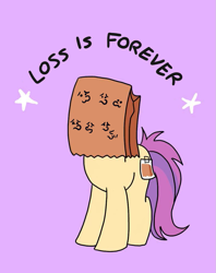 Size: 795x1005 | Tagged: safe, artist:paperbagpony, edit, oc, oc only, oc:paper bag, species:earth pony, species:pony, draw me my new face, female, loss (meme), meme, paper bag, simple background, solo