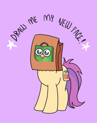Size: 795x1005 | Tagged: safe, artist:paperbagpony, edit, oc, oc:paper bag, species:earth pony, species:pony, draw me my new face, exploitable meme, female, meme, paper bag, tokopedia