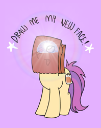 Size: 795x1005 | Tagged: safe, artist:paperbagpony, edit, oc, oc only, oc:paper bag, species:earth pony, species:pony, ahegao, brain, draw me my new face, earth pony oc, exploitable meme, female, glow, mare, meme, open mouth, paper bag, solo, tongue out
