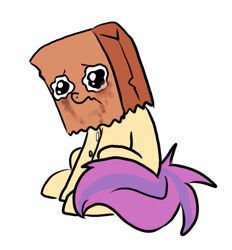 Size: 595x641 | Tagged: safe, artist:paperbagpony, oc, oc:paper bag, crying, paper bag, sad, sitting, two toned tail