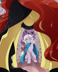Size: 3058x3740 | Tagged: safe, alternate version, artist:arctic-fox, oc, oc only, oc:merlow, oc:vibrata songbird, species:pony, species:unicorn, armpits, black dress, blushing, clothing, commission, dress, featureless crotch, female, framed by legs, high heels, male, mare, music notes, shoes, silhouette, stallion