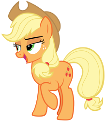 Size: 6057x6916 | Tagged: safe, artist:andoanimalia, character:applejack, species:earth pony, species:pony, episode:honest apple, g4, my little pony: friendship is magic, absurd resolution, clothing, cowboy hat, female, freckles, hat, lidded eyes, mare, open mouth, raised hoof, satisfied, sigh, simple background, solo, stetson, transparent background, vector