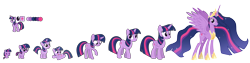 Size: 9000x2256 | Tagged: safe, artist:90sigma, artist:andoanimalia, artist:kingdark0001, artist:kysss90, artist:mlp-lolada, artist:seahawk270, base used, edit, character:twilight sparkle, character:twilight sparkle (alicorn), character:twilight sparkle (unicorn), species:alicorn, species:pony, species:unicorn, episode:the cutie mark chronicles, episode:the last problem, g4, my little pony: friendship is magic, 5-year-old, absurd resolution, age progression, baby, baby pony, babylight sparkle, chart, color palette, cutie mark, female, filly, filly twilight sparkle, mare, older, older twilight, princess twilight 2.0, simple background, teenager, transparent background, vector, younger