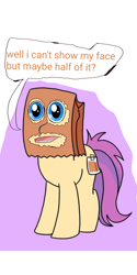 Size: 1080x2160 | Tagged: safe, artist:calebtyink, artist:paperbagpony, oc, oc:paper bag, species:earth pony, species:pony, cursed image, draw me my new face, exploitable meme, holes, meme, paper bag