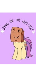 Size: 1080x2160 | Tagged: safe, artist:calebtyink, artist:paperbagpony, oc, oc:paper bag, species:earth pony, species:pony, draw me my new face, exploitable meme, meme, that face