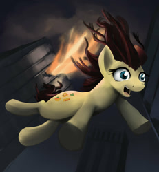 Size: 1024x1108 | Tagged: safe, artist:gsphere, species:pony, g1, building, clothing, explosion, falling, g1 to g4, generation leap, hat, munchy