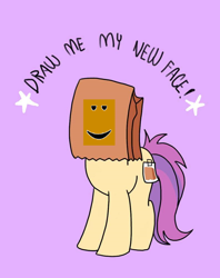 Size: 794x1004 | Tagged: safe, artist:paperbagpony, oc, oc:paper bag, species:earth pony, species:pony, 1000 hours in ms paint, chill face, draw me my new face, exploitable meme, female, meme, paper bag, roblox, wat