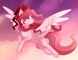 Size: 2033x1569 | Tagged: safe, artist:sparkling_light, artist:sugaryicecreammlp, oc, oc:candy sweets, species:pegasus, species:pony, bow, female, flying, hair bow, mare, solo, two toned wings, wings