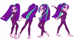 Size: 2300x1282 | Tagged: safe, artist:rileyav, character:aria blaze, my little pony:equestria girls, ariabetes, barefoot, bodysuit, cute, dancing, eyes closed, feet, female, good trick, happy, pigtails, simple background, smiling, solo, spinning, twintails, white background
