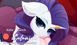 Size: 3058x1799 | Tagged: safe, artist:xsatanielx, character:rarity, species:pony, bedroom eyes, horn, horn ring, patreon, patreon logo, patreon preview