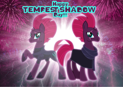 Size: 3457x2453 | Tagged: safe, artist:andoanimalia, character:fizzlepop berrytwist, character:tempest shadow, species:pony, species:unicorn, broken horn, duality, female, fireworks, horn, lightning, mare, spoilers in description, story included, tempest shadow day